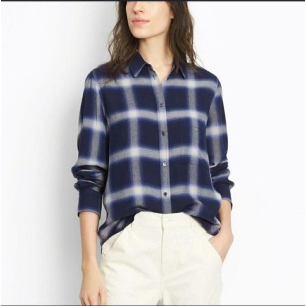 Vince Soft Relaxed Brushed Plaid Button Down Sz XS